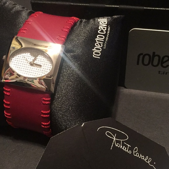 NWOT Real Diamond Roberto Cavalli Red Leather W - Picture 4 of 8